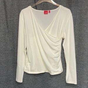 Anne Klein Cream Long Sleeve Wrap Top